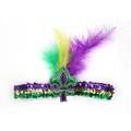 Carnaval paillet veren haarband Mardi Gras feestelijk haaraccessoire kostuum hoofdtooi - Grote Franse Lelie Stijl / Goud Groen Paars