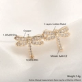 Exquisite 18k gold plated dragonfly stud earrings with premium AAA cubic zirconia stones - Dragonfly