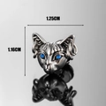 Punk kattenoor oorbellen in antiek zilveren finish met blauwe kristallen en ringen - Blauwe Oog Kat Stijl (S364)