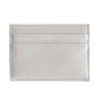 Schlanker hellgrauer Saffiano Leder Kartenhalter mit mehreren Fächern und Ziernaht - 7.5*10cm / Weiß Saffiano Muster