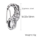 Silver stainless steel dragon head clasp carabiner with detailed 33x18mm dimensions - Beast Head Style (KLJ8560-KJX)