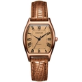 Orologio vintage tonneau da donna con cassa in oro rosa e cinturino in pelle marrone - Marrone Scuro
