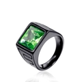 Vintage style black stainless steel ring with a square green gemstone and carved details - Black / Light Green Zirconia