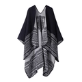 Zweiseitiges Strick-Poncho in Dunkelblau und Grau mit elegantem Paisley-Muster - Navyblaues Spitzenmuster