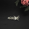 Silver butterfly hair clip with iridescent cat-eye stone and metallic finish - Butterfly / White