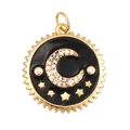 Golden sun pendant with black enamel, sparkling moon, and small five-pointed stars - Sun Round Charm-Black