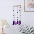 Handmade purple agate wind chime with natural stone slices and wooden ring hanger - Purple Shaking Crystal Bell