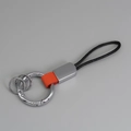 Portachiavi in pelle arancione e corda nera con moschettone in metallo argento - Rosso + Argento