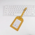 Yellow PU leather luggage tag with adjustable strap and transparent ID info card window - Stitched Frame No-Flip Style / Ginger Yellow