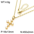 Collier en acier inoxydable doré avec pendentif croix en perles blanches et chaînette - Style Croix Perle Simple Doré (KN288319-GC)