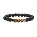 Macro detail of 8mm tiger eye and lava stone beads with metallic spacers bracelet - Lava Yellow Tiger Eye