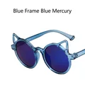 Kattenoor zonnebril voor kinderen met blauw transparant montuur en blauwe spiegelglazen - Blauw Frame Blauwe Spiegellenzen