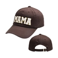 Détail de la casquette marron foncé avec broderie MAMA et paillettes dorées - Café
