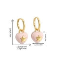 Pink heart-shaped earrings with gold star inlay and measurements shown for size - Pink Heart