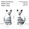 Nordic minimalist striped wooden cat figurine in white and black with jute rope detail - Striped Style (12001)