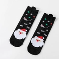 Black Christmas cotton socks featuring festive Santa Claus and snowflake patterns - Black HoHoHo Santa with Pom-pom
