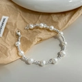 Elegant s925 silver bracelet featuring natural irregular white pearls and beads - Artificial Pearl Metal Splicing (SL0908)
