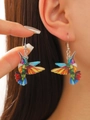 Colorful hummingbird acrylic drop earrings with vibrant hand-painted feather patterns - Hummingbird Style (4204)
