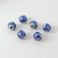 Macro view of six royal blue cloisonné enamel watermelon beads with gold floral patterns - 21# Six-character Mantra Bead 10mm / 1 Piece