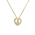 Collier pendentif cœur doré avec bordure en zircon et icône religieuse Vierge Marie - Style Creux en Forme de Cœur (CN001570CX)