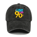 Dettaglio della stampa I Love The 90s sul cappellino in cotone lavato vintage - M(56-58cm) / Nero