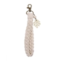 Portachiavi in cotone beige fatto a mano con ciondolo a foglia e gancio bronzo - 4*18cm / Bianco Sporco