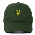 Armeegrüne Baseballkappe mit detailliertem gelbem Stickereiwappen der Ukraine - Unstrukturierte Krone Armeegrün
