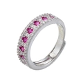 Detail shot of 18K gold plated ring featuring sparkling pink and clear cubic zirconia stones - Platinum Plated Rose Red Zirconia