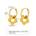 Gold IP plated stainless steel hoop earrings with flower charms and size dimensions - Gold Flower Hoop Earrings