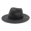 Chapeau de soleil Panama en paille noire avec ruban élégant pour hommes et femmes - Noir
