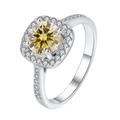 Elegant s925 silver ring featuring a round yellow moissanite center stone with halo setting - Adjustable Open / 1.0ct (Lemon Yellow Moissanite)
