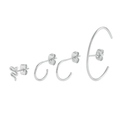 Detail view of 4-piece S925 sterling silver earring set with snake stud and hoops - Silver Snake Art Earring Set (#35)