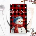Christmas snowman kitchen towel with red plaid print on white plate for table decor - XWJ02-14 (Red Plaid Snowman)