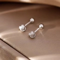 Minimalist silver screw back stud earrings with a knot design on champagne silk - 5mm / Knot Chinese Knot Style (A196)