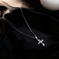 Silver stainless steel cross necklace with cubic zirconia on black silk background - Silver-Style B-Simple Zircon