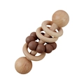 Baby beech wood rattle toy with brown silicone beads and rings on a white background - 114# Brown