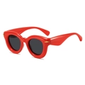 Fashionable bright red thick frame round sunglasses with dark lenses and stud accents - Red Frame Grey Lens