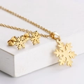 Elegant gold titanium steel snowflake jewelry set with necklace and stud earrings - Snowflake