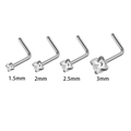 L-shaped gold stainless steel nose studs set with clear zircon in 1.5mm to 3mm sizes - L-Shape / 2.5mm / Silver