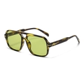 Retro Pilotenbrille mit Schildpattrahmen, gelben Gläsern und T-förmigem Metalldekor - Leoparden-Rahmen Grüne Gläser