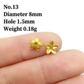 Macro view of 8mm golden flower petal spacer bead with detailed relief for jewelry making - No.13 (Dia 8mm/Hole 1.5mm)