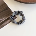 Dark blue pleated hair scrunchie with metallic glitter silk and elastic inner core - Small / Dark Gray