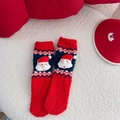 Calze natalizie spesse in pile corallo con Babbo Natale 3D in un festoso colore rosso - Taglia unica / Babbo Natale