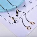 Fashionable black metal glasses chain with geometric square pendants and rubber loops - Black Gold Square Window