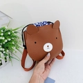 Brown teddy bear crossbody bag for kids with litchi grain PU and drawstring closure - Large / Brown