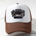 Braun-weiße Los Angeles Trucker Cap mit Palmenprint und atmungsaktivem Mesh-Rückteil - Kaffeebraun