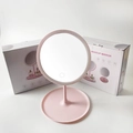 Pink rechargeable LED makeup mirror with base tray and original packaging box - Round/With Color Box / Pink