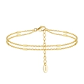 Elegante pulsera de doble capa en plata S925 dorada con eslabones estilo bambú - Chapado en Oro de 14K (16.5+5cm) / Dorado