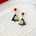 Weihnachtsbaum-Ohrringe mit rotem Sternstecker und Schneeflocken-Ausschnitt auf Strick - Stern Weihnachtsbaum