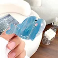 Pinza per capelli a forma di delfino blu perlato con accenti rosa e perline - Piccolo Delfino di Perla / 5.6cm